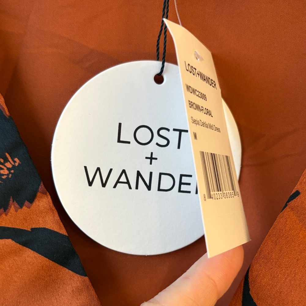 Lost + Wander Brown Midi Dress with Black Floral Pattern - Picture 4 of 7